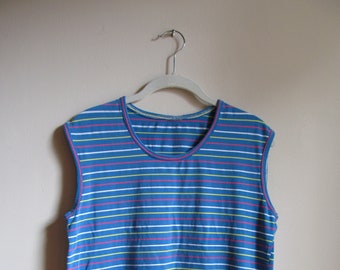 80s Colorful Striped Sleeveless Tee L 38 Bust