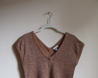 70s Metallic Pullover Short Sleeved Sweater S M