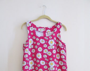 90s Daisy Print Shift Dress S 34 Bust