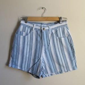 90s Striped High Waist Denim Shorts M 28 Waist