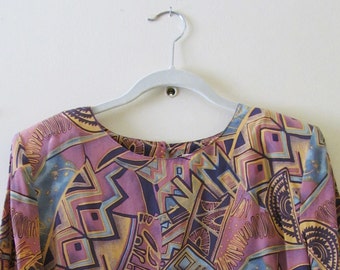 Abstract Print Silk Top M L 40 Bust