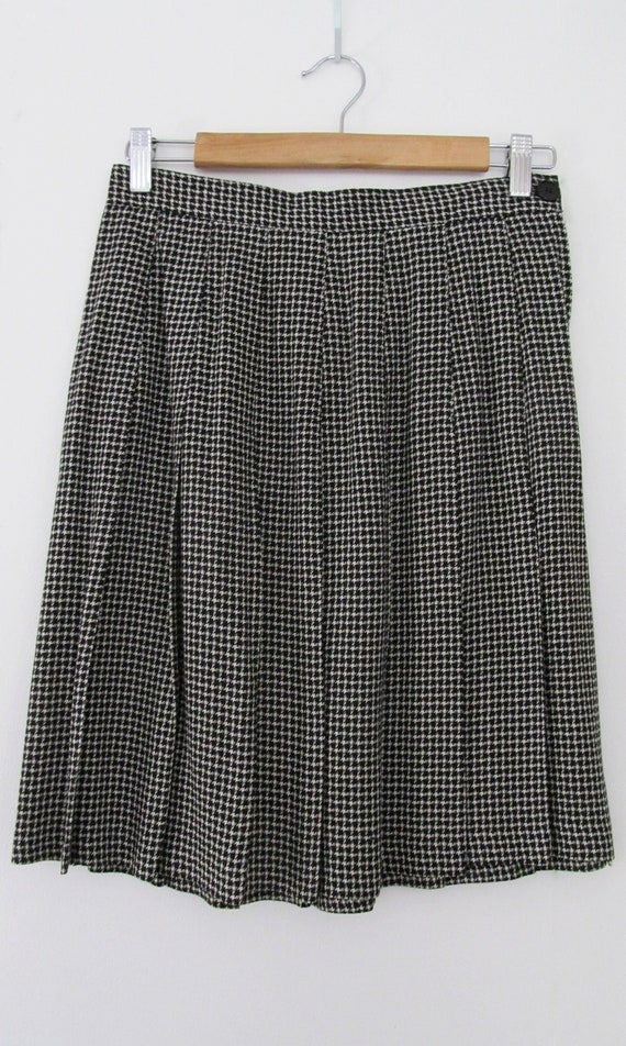 80s Houndstooth Pleated Skirt S 27 Waist