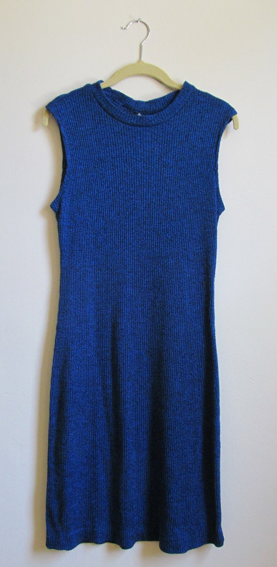 80s Blue Sleeveless Knit Dress S 34 Bust 28 Waist