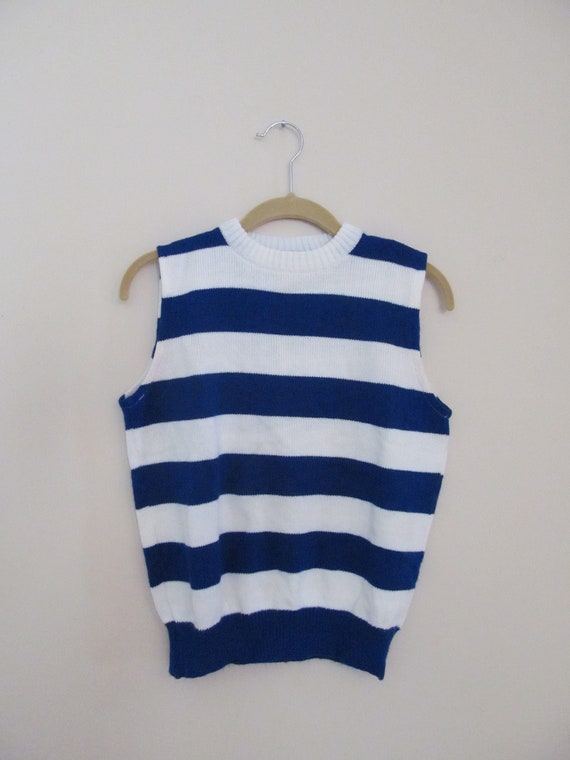 80s Dehen Striped Sleeveless Sweater S M 36 Bust - image 1