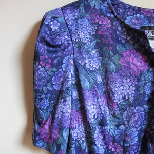 80s Purple Floral Dress Petite L XL 40 Bust image 4