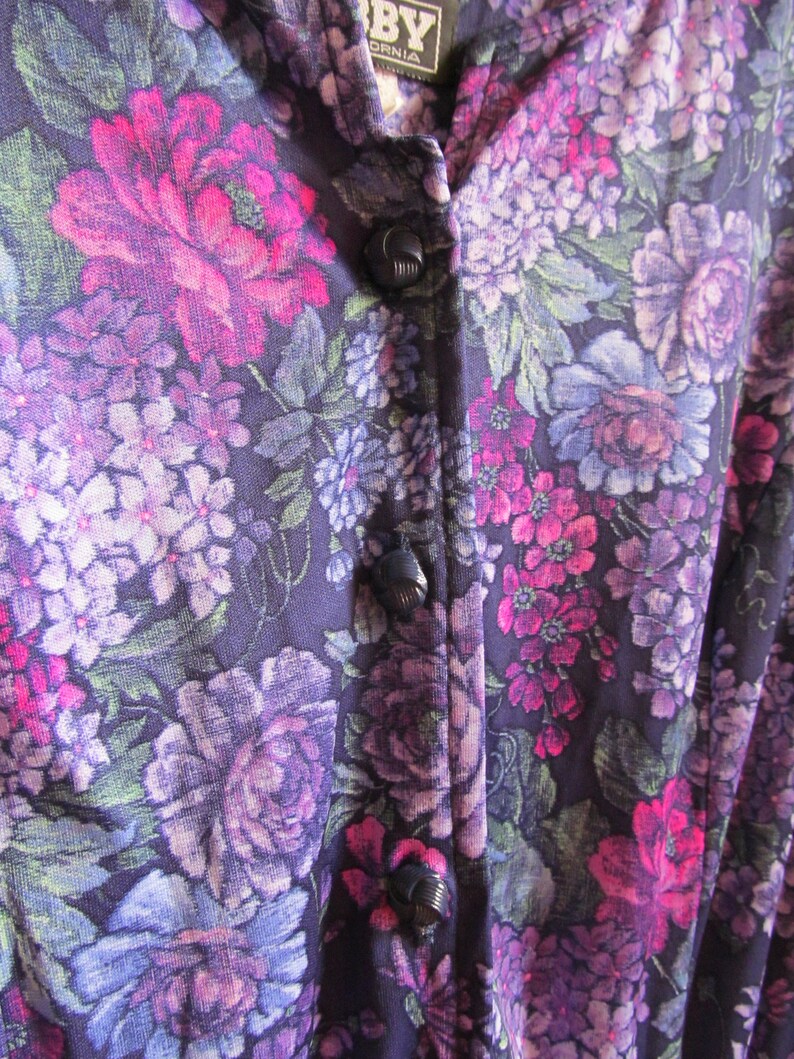80s Purple Floral Dress Petite L XL 40 Bust image 5