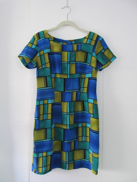 Mondrian Inspired Short Sleeve Dress S 36 Bust 29