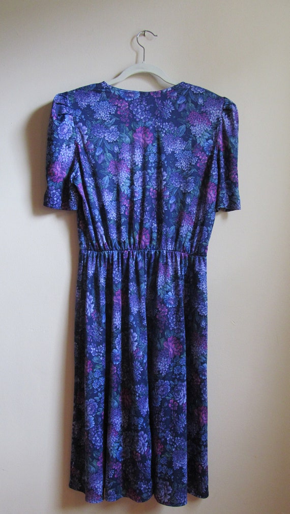 80s Purple Floral Dress Petite L XL 40 Bust - image 3