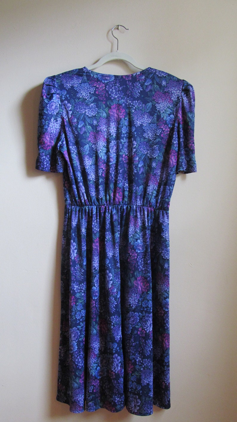 80s Purple Floral Dress Petite L XL 40 Bust image 3