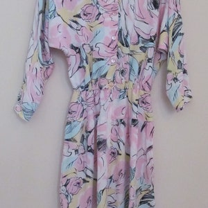 80s Floral Print Dolman Sleeve Dress M 38 Bust image 2