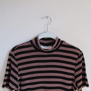 90er Jahre Gestreiftes Mock Neck Top S Petite 36 Büste