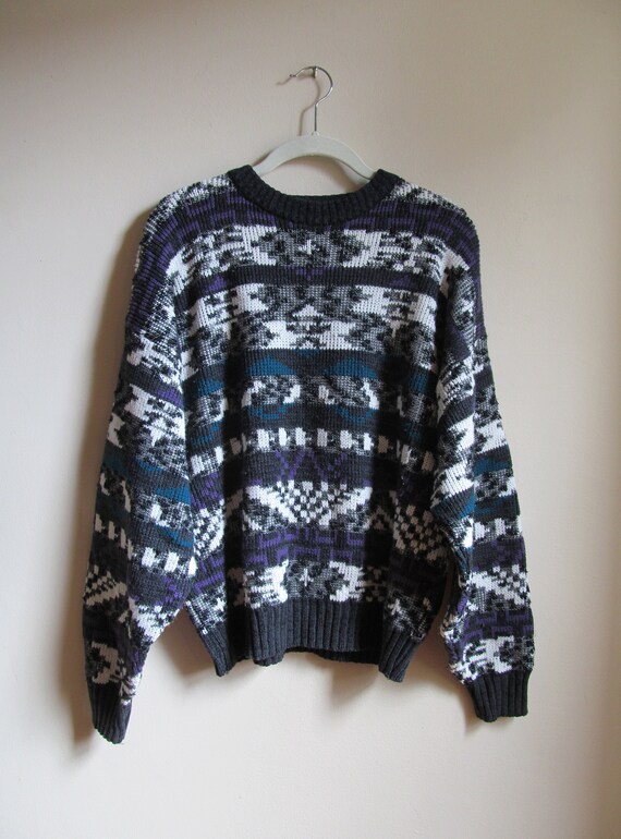 80s Abstract Pattern Pullover Sweater L 45 Bust - image 1