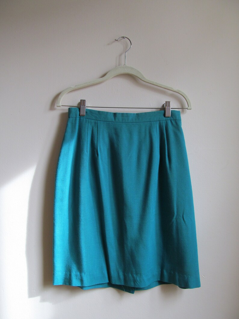 60s Union Label Teal Pencil Skirt M 28 Waist image 1