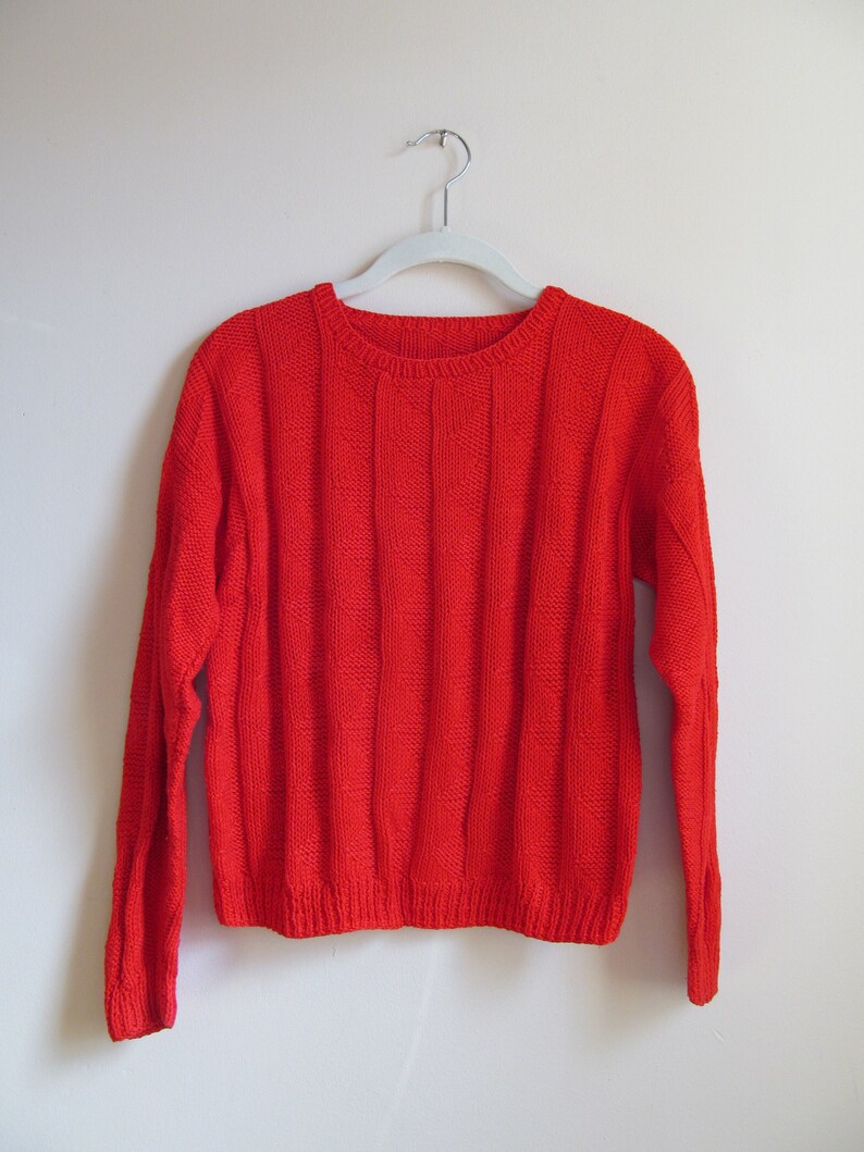 80s Red Crewneck Sweater M L 42 Bust image 1