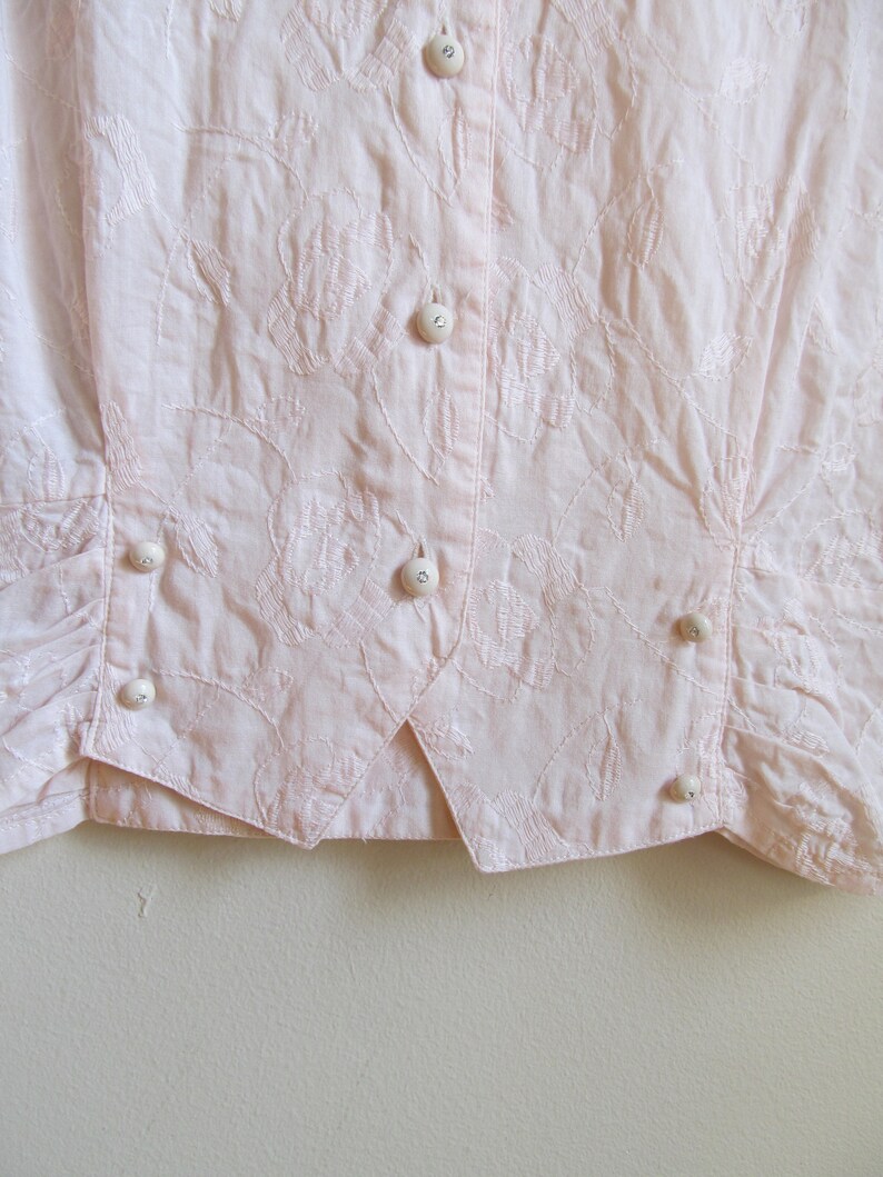 80s Pink Embroidered Blouse S 36 Bust image 4