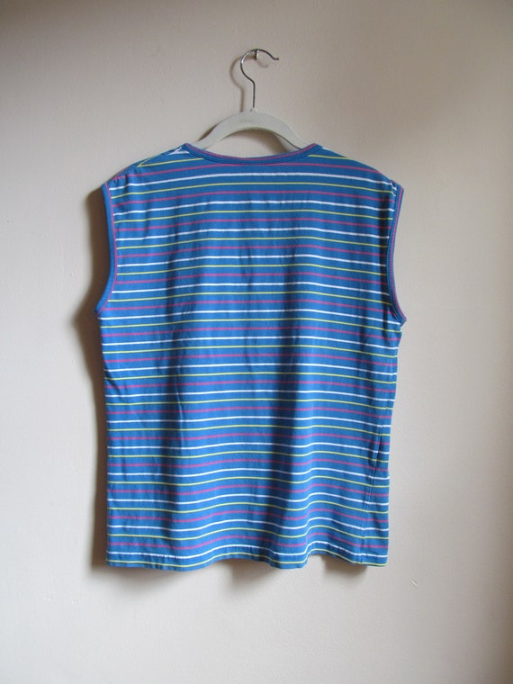 80s Colorful Striped Sleeveless Tee L 38 Bust - image 2