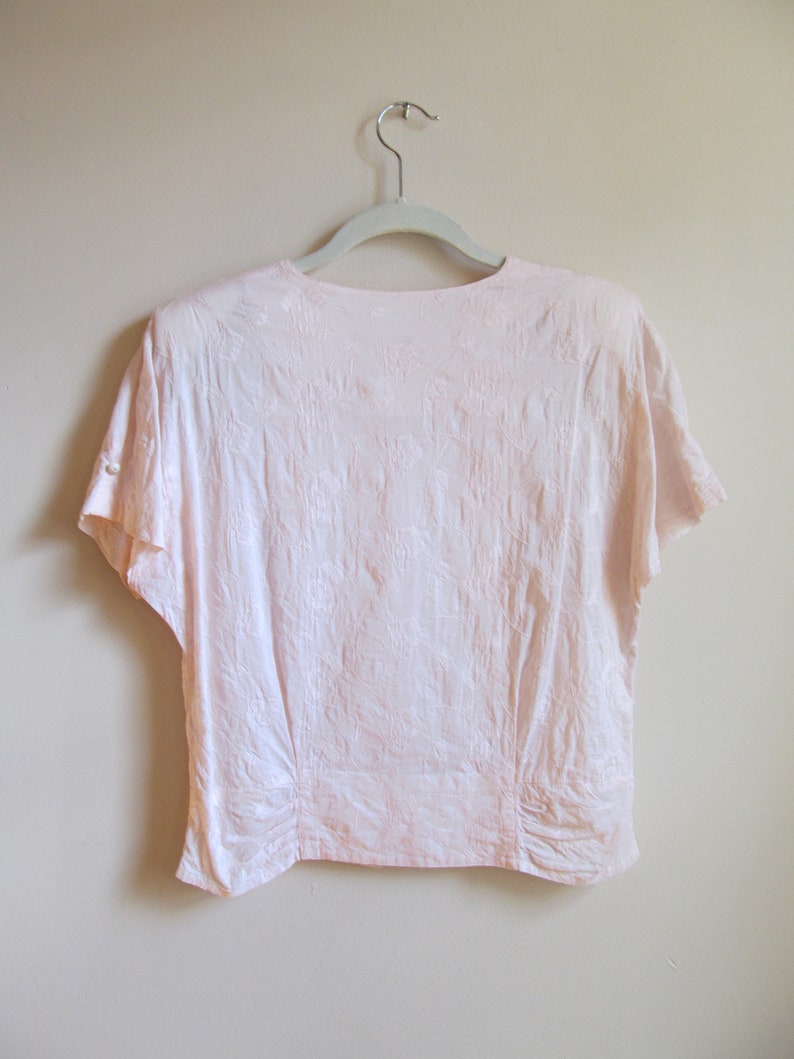 80s Pink Embroidered Blouse S 36 Bust image 2