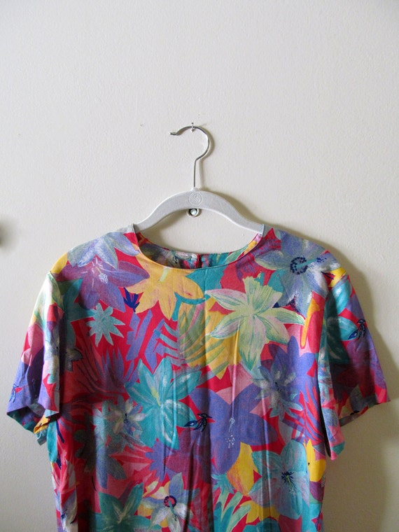 80s Tropical Print Top S M 38 Bust - image 1