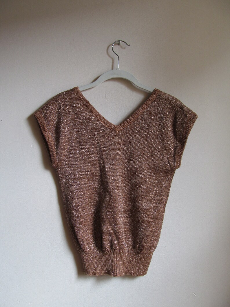 70s Metallic Pullover Short Sleeved Sweater S M image 2