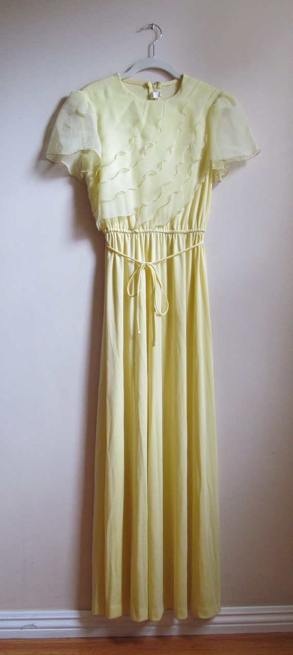 70s Ruffle Bodice Formal Maxi Dress M 36 Bust