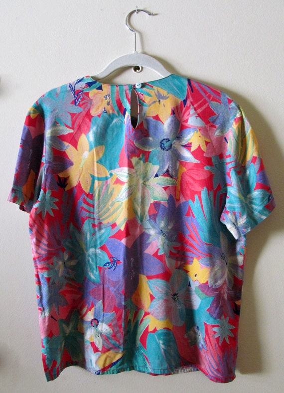 80s Tropical Print Top S M 38 Bust - image 3