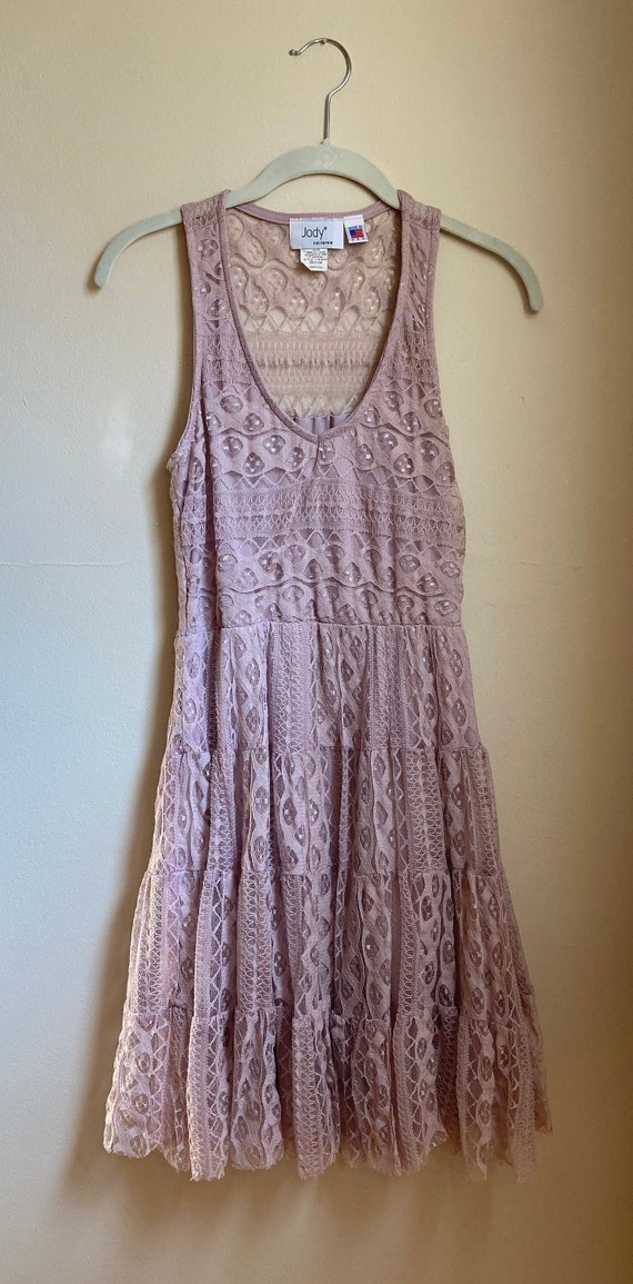90s Lilac Lace Tiered Dress XS/Junior 30 Bust - image 1