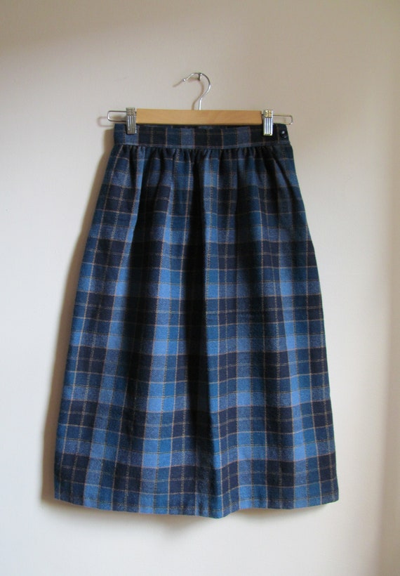 70s Plaid Wool-Blend Skirt XS 25 Waist