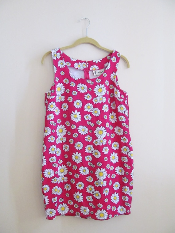 90s Daisy Print Shift Dress S 34 Bust - image 1