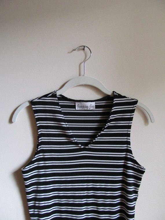 90s Black & White Striped Crop Top XS S - image 3