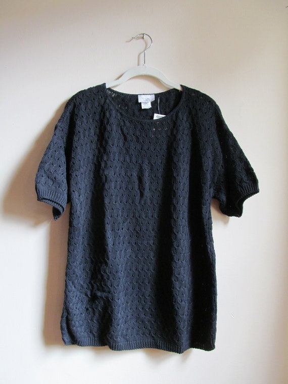 90s NWT Black Short Sleeved Sweater M L 46 Bust