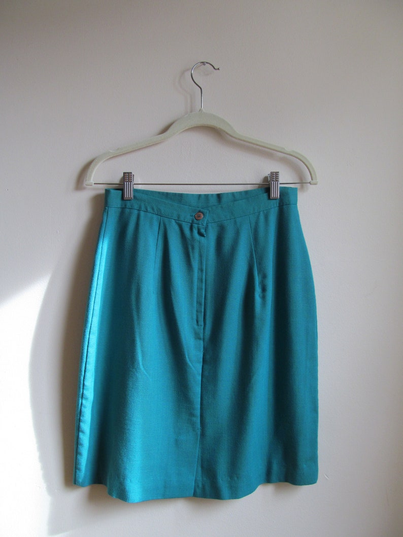 60s Union Label Teal Pencil Skirt M 28 Waist image 2