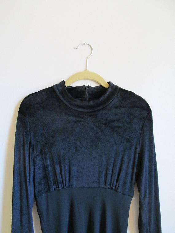 90s Gothic Black Velour & Crepe Dress S M 35 Bust… - image 1