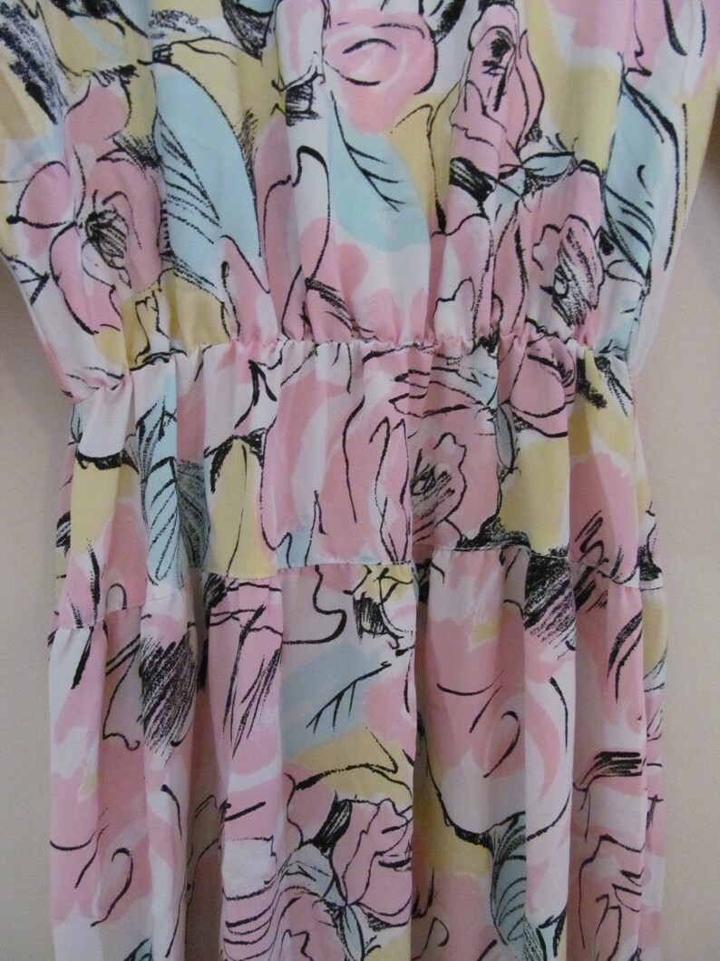 80s Floral Print Dolman Sleeve Dress M 38 Bust image 3