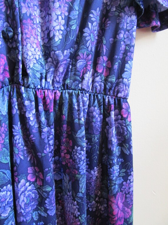 80s Purple Floral Dress Petite L XL 40 Bust - image 6