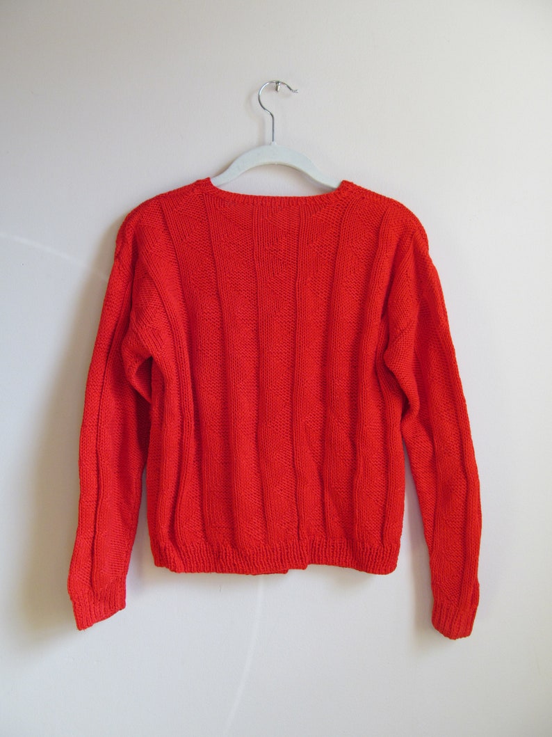 80s Red Crewneck Sweater M L 42 Bust image 2
