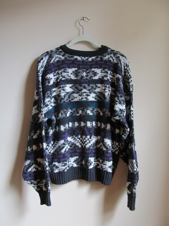 80s Abstract Pattern Pullover Sweater L 45 Bust - image 2