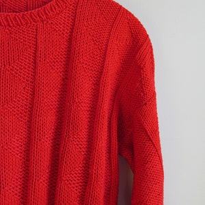 80s Red Crewneck Sweater M L 42 Bust image 3