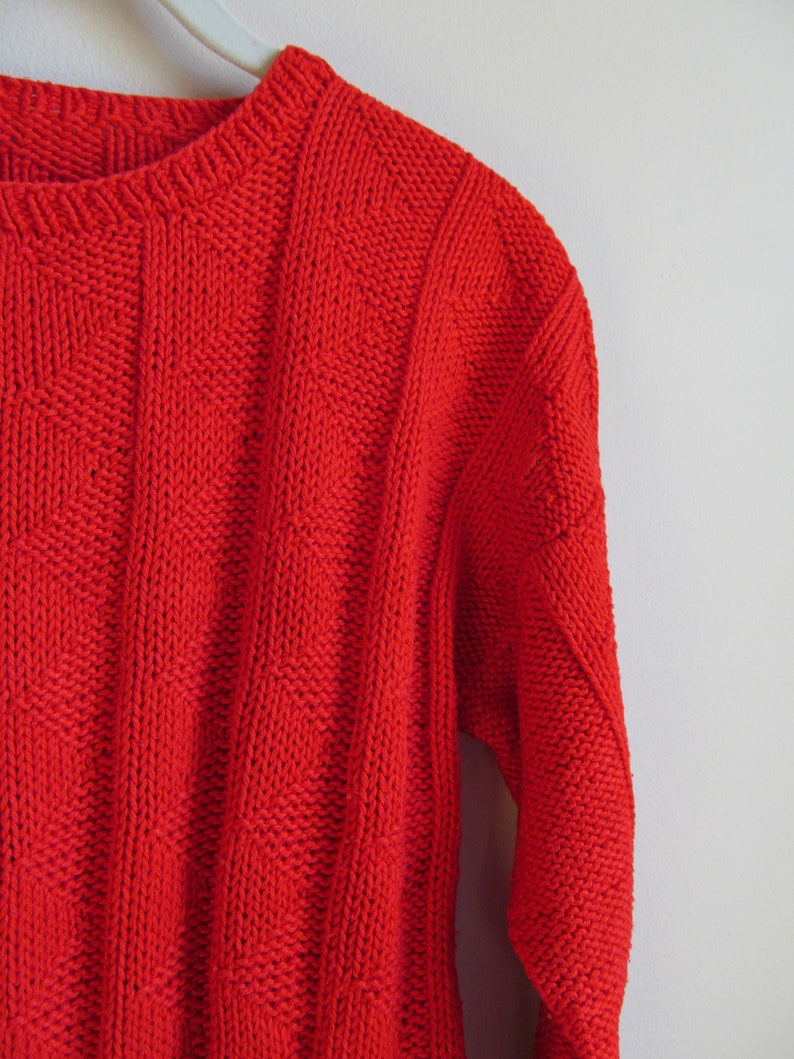 80s Red Crewneck Sweater M L 42 Bust image 3