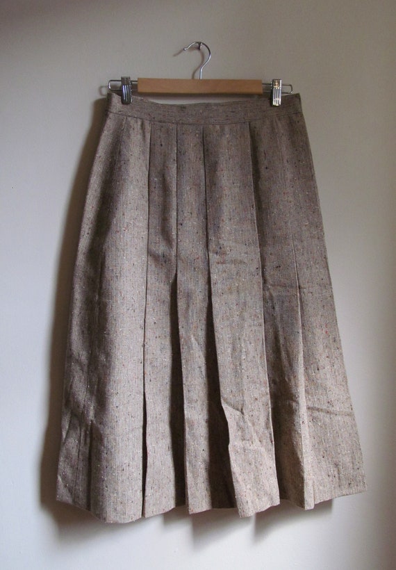 80s Wool Tweed Pleated Skirt M L 29 Waist - image 1