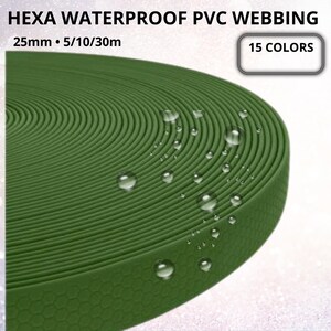 Hexa 25 mm waterdicht band per meter, verkrijgbaar in 15 kleuren, voor hondenriemen, halsbanden en tuigjes. Duurzaam materiaal voor huisdieraccessoires.