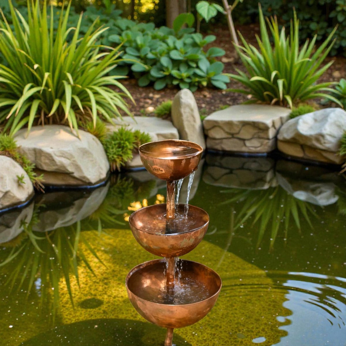 Rain Catcher Garden Stake 70cm – Rust Patina Metal Bird and Pollinator Water Bowl, Insect Waterer, Outdoor Yard & Flower Bed Decor