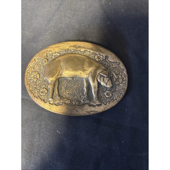 Vtg Brass ADM Belt Buckle Hog Pig