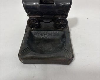 Cenicero de metal fundido con forma de carreta cubierta antigua de Kansas City, MO, recuerdo del oeste, 1,23 libras