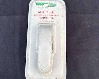 Advertising Wall Hung Tin Receipt Holder Vintage Geo H Lau Spring Grove Pa