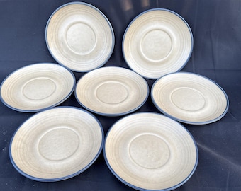 Pfaltzgraff Folk Art Blue Rimmed Saucers 6" Set of 7