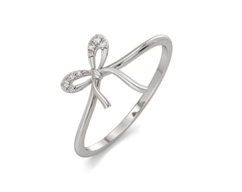 Bow Diamond Ring - Lab Grown Diamond Ring - 14K Gold Ring - Dainty Ribbon Ring - Promise Ring - Gift for Her