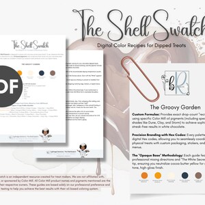 Muestra de color Shell: "Groovy Garden" / Recetas de Color Mill para White Chocolate / Fórmulas Vintage Leaf, Marigold y Garden Shadow / Guía digital