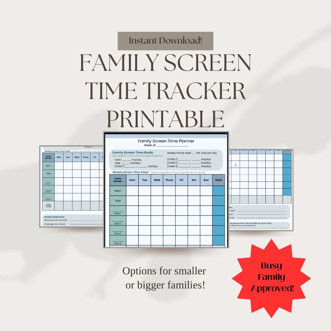 Family Screen Time Tracker Printable PDF | Weekly Chart for Busy ...