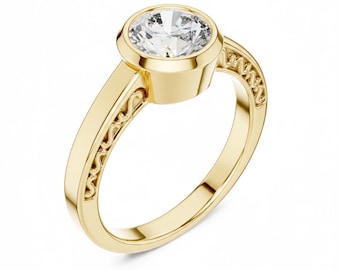 14k Gold Plated Solitaire Ring Cubic Zirconia : Round Cluster Engagement Ring