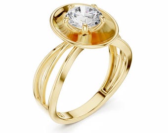 14k Gold Plated Solitaire Ring Cubic Zirconia : Round Cluster Engagement Ring